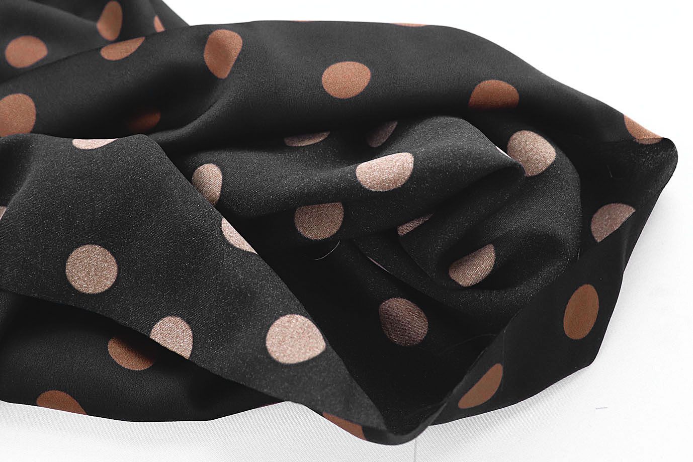 Сатин "Мадонна" стрейч принт/горох коричневый на черном 4034-PY/D#2/C#6