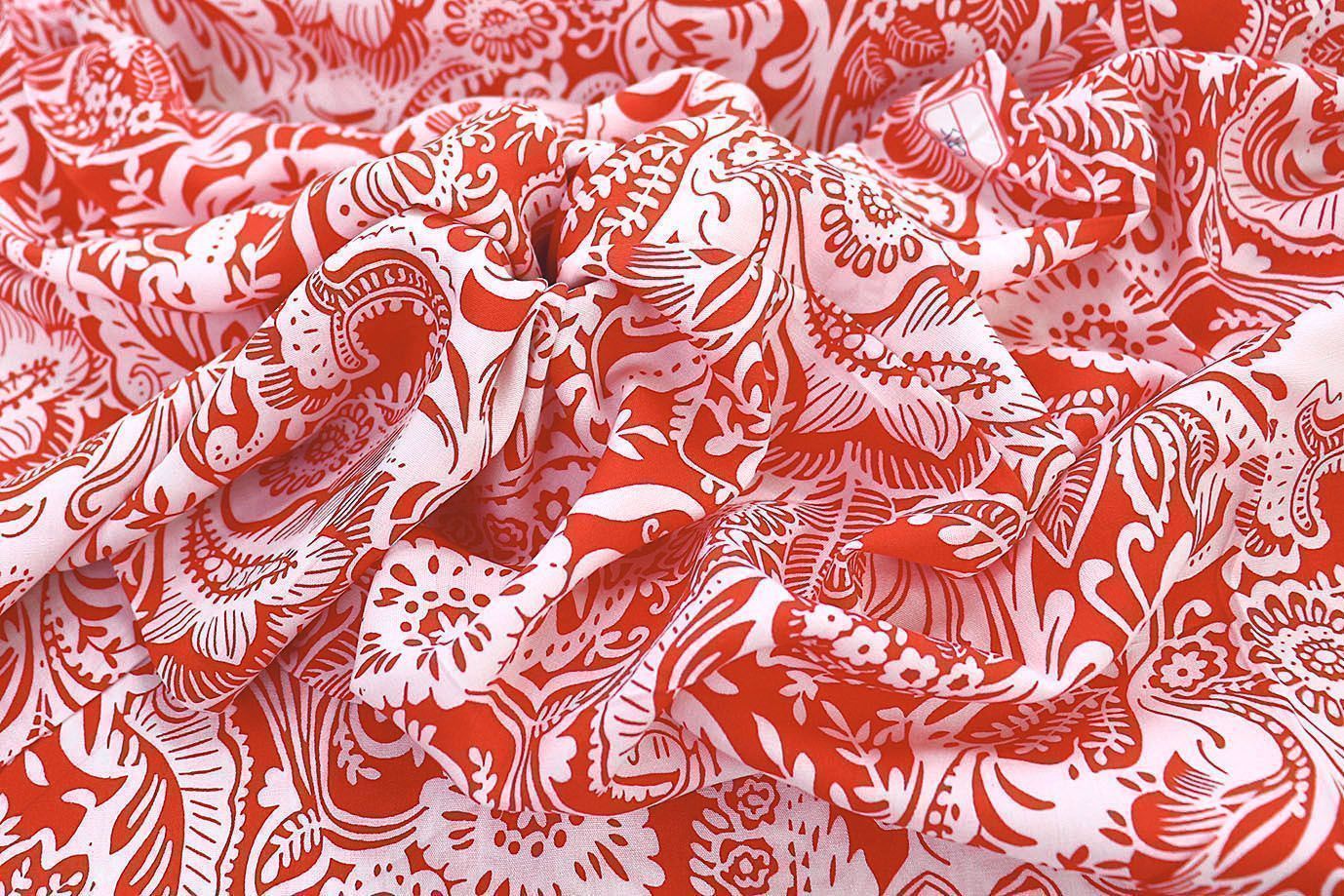 Штапель принт/узор белый на красном 1374-PY/D#39/C#5