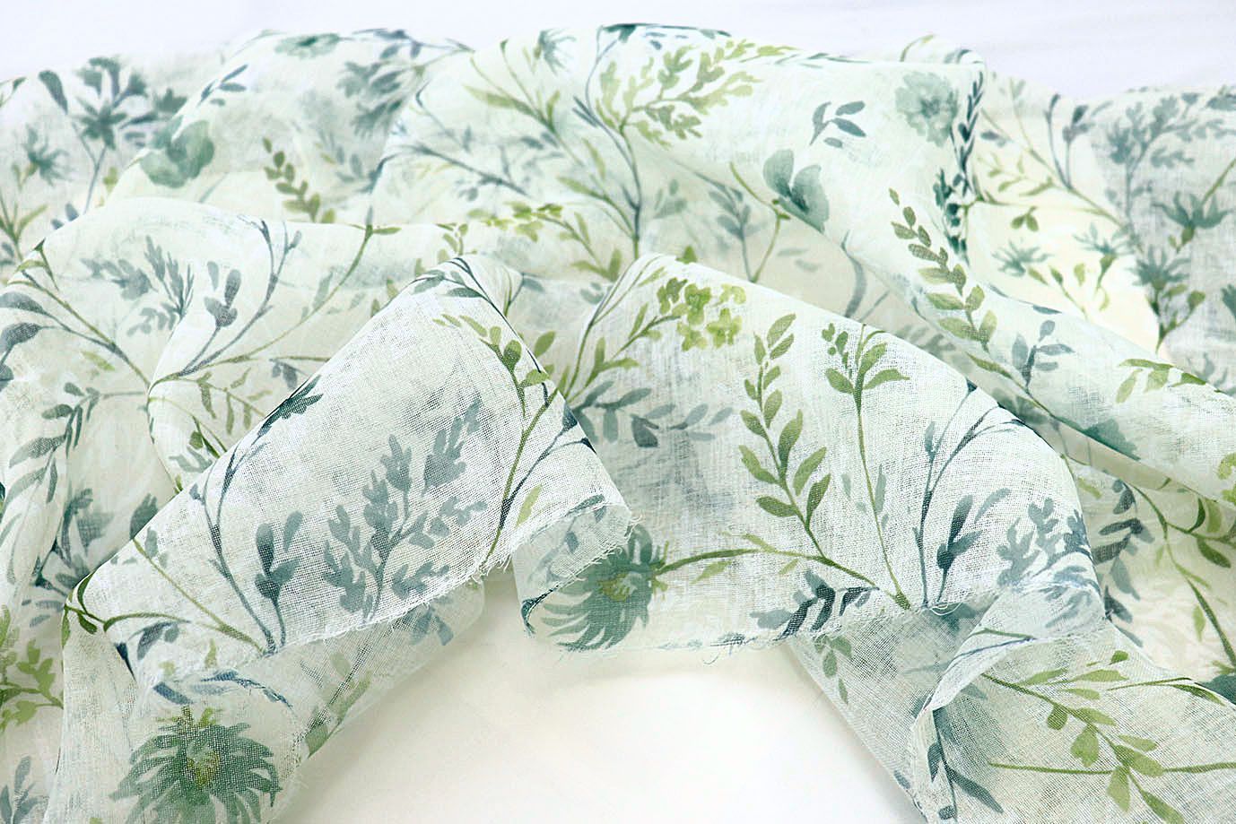 Тюль принт/цветы мятно-зеленые WBC23/C#5