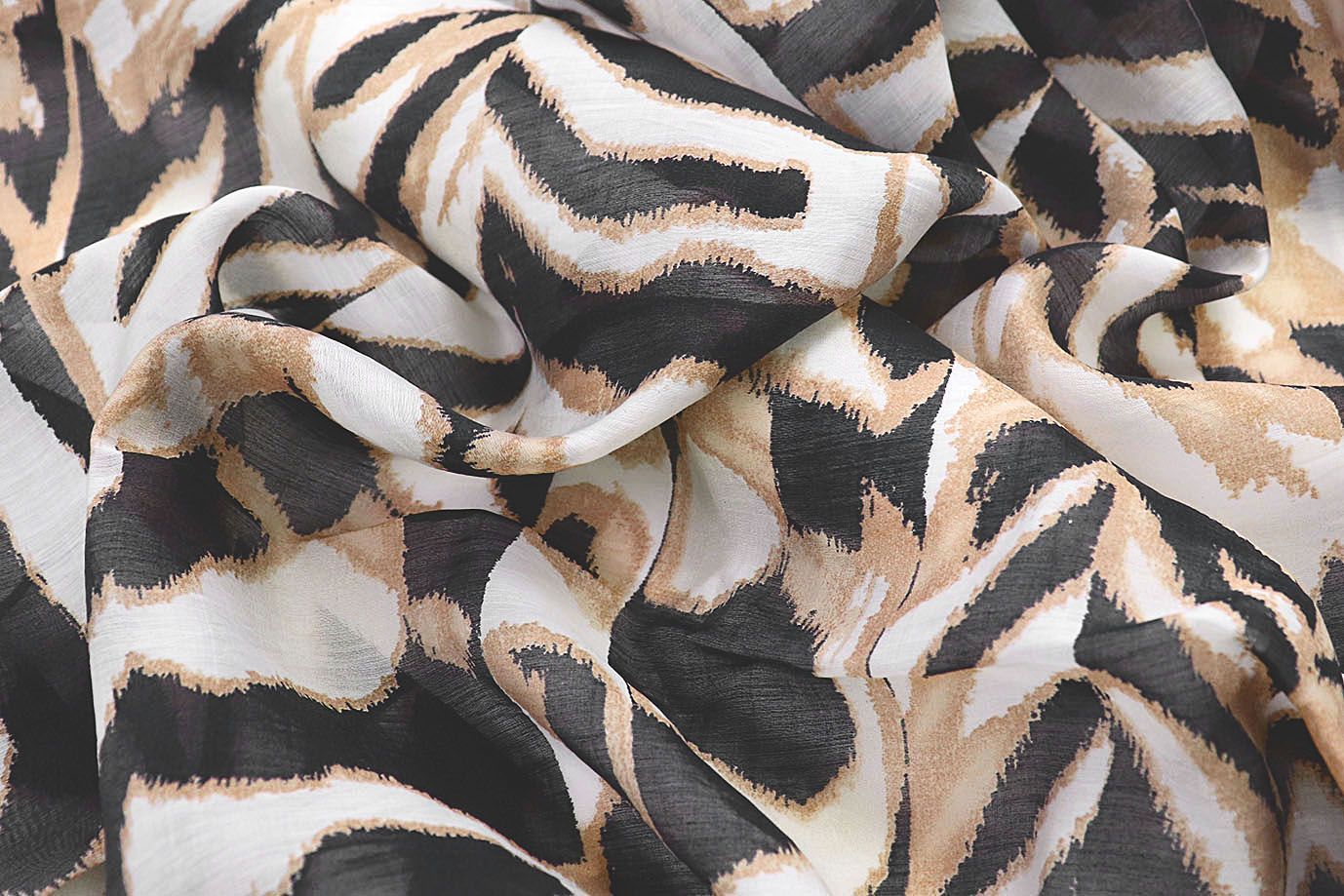 Органза принт/бело-бежевый на черном 3890-PY/D#4/C#1 Органза принт/бело-бежевый на черном 3890-PY/D#4/C#1