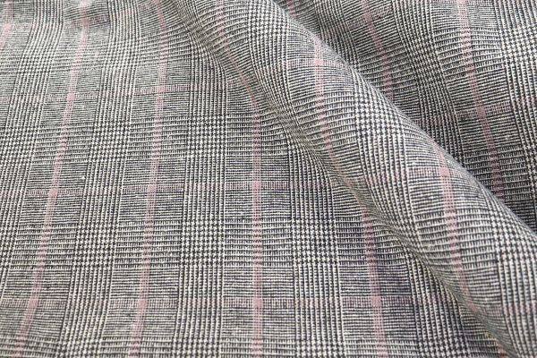 Пальтовая ткань принт/клетка черно-бело-розовая 596-86-AG/C#2