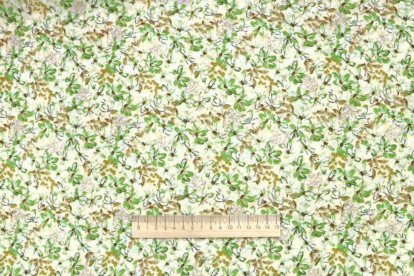 Шифон креп принт/цветы зеленые на молочном 3618-PY/D#6/C#3
