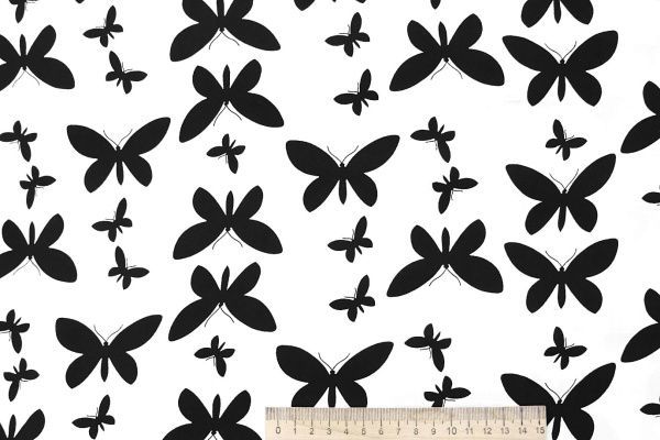 Штапель принт/бабочки черные на белом 4203-PY/D#48/C#1