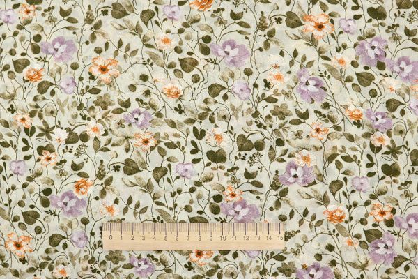 Шифон принт/цветы оранжево-сиреневые на бежевом 3707-PY/D#58/C#5