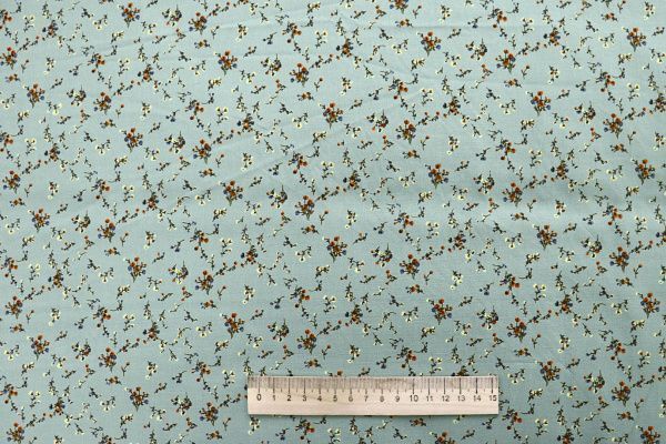 Штапель принт/цветы оранжевые на серо-мятном 1443-PY/D#6/C#4