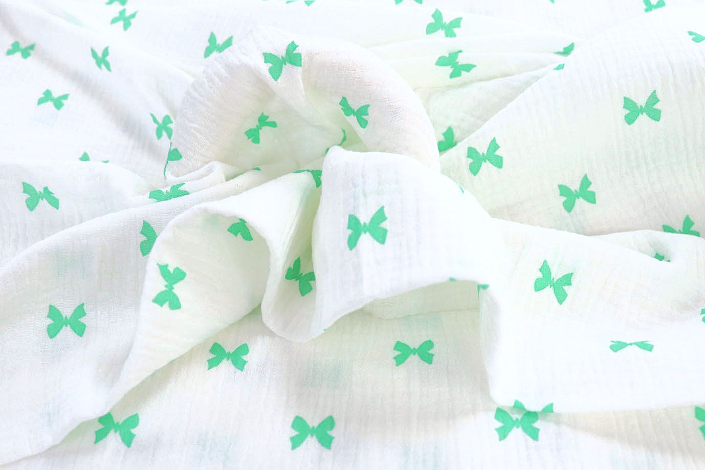 Муслин принт/бантики зеленые на белом 1393-PY/D#7/C#2