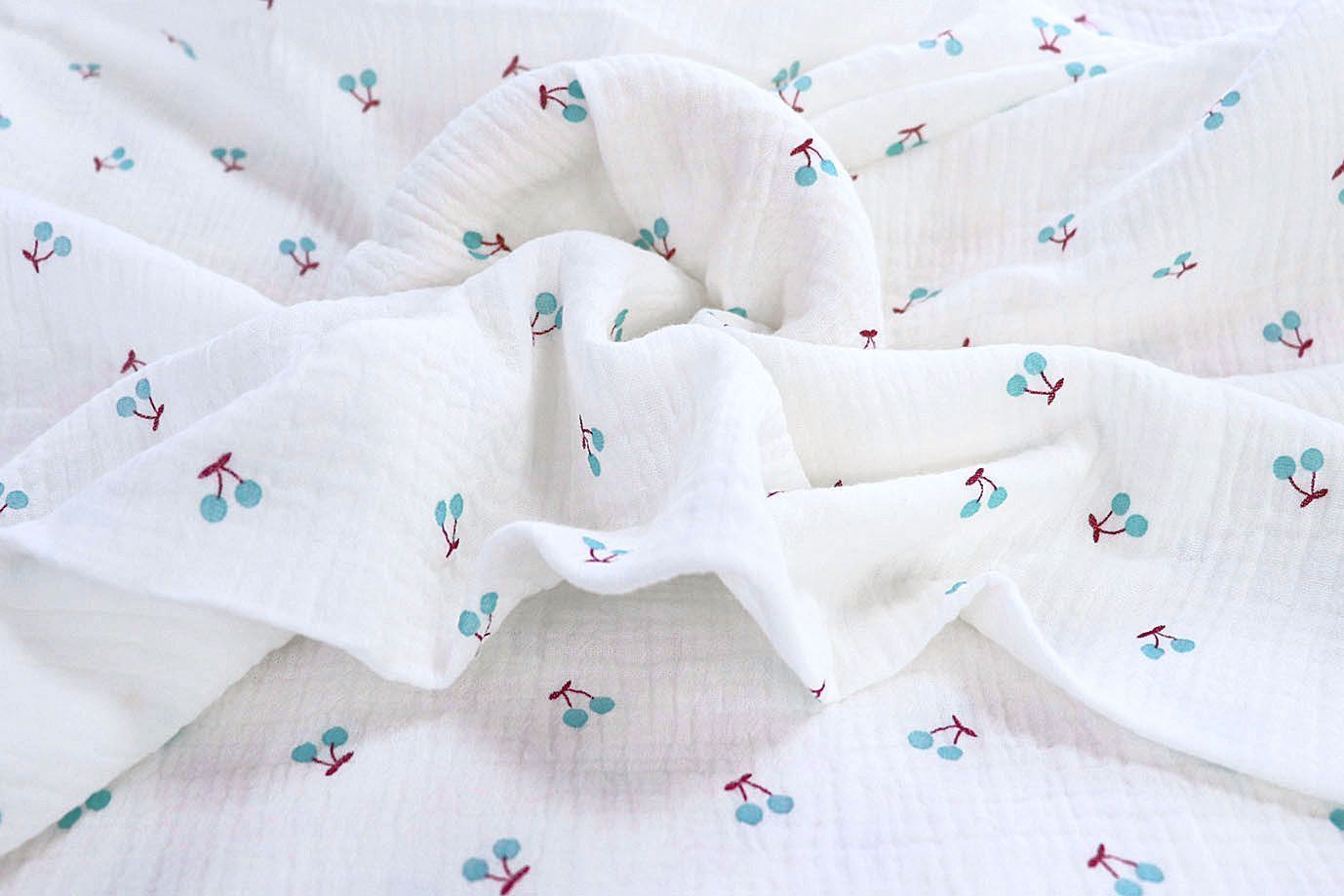 Муслин принт/ягоды бирюзовые на белом 1393-PY/D#2/C#2