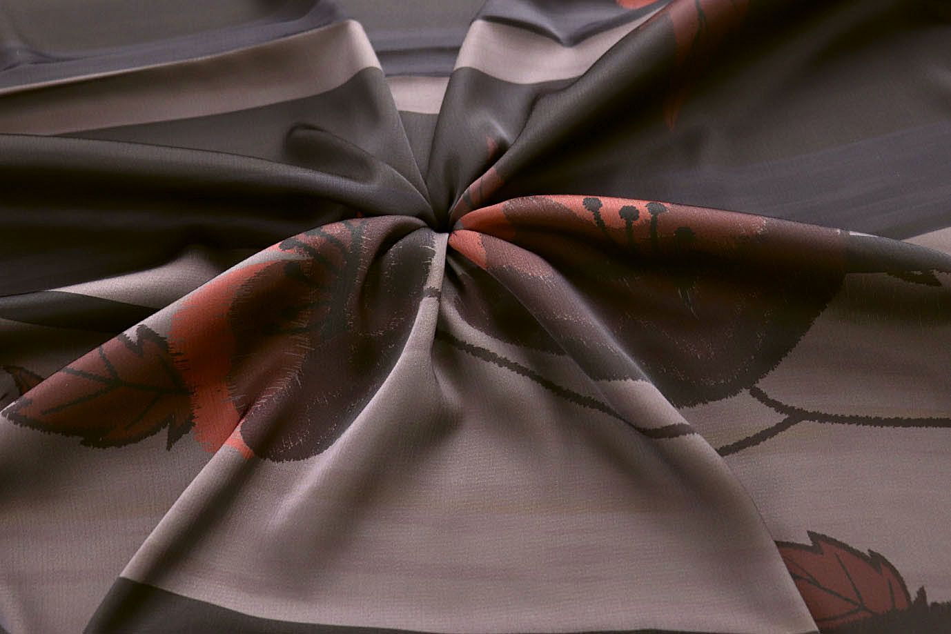 Шелк "Джулия" принт/цветы розово-бордовые на малиново-сером 4026-PY/D#1/C#2