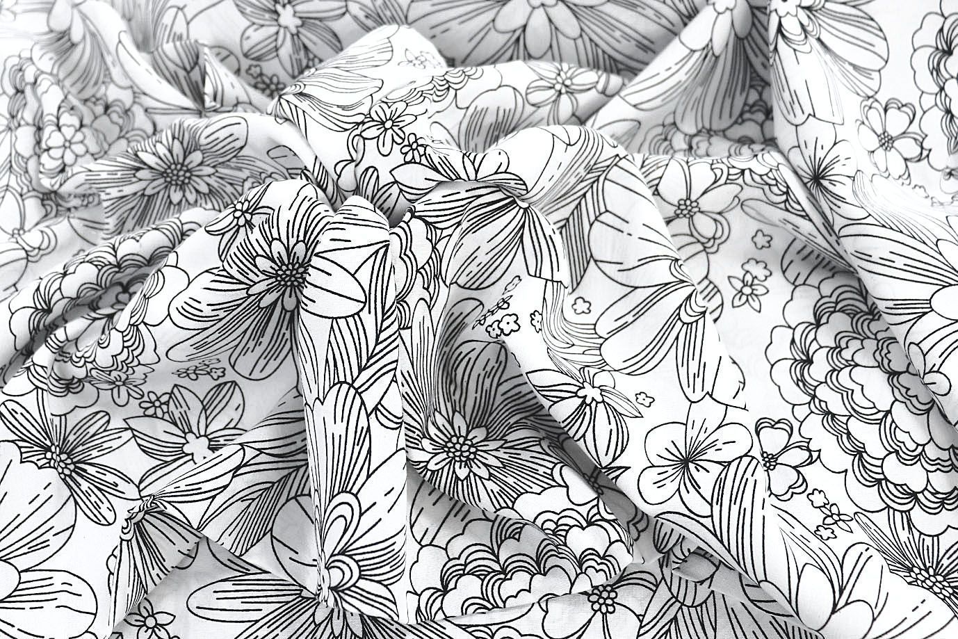 Штапель принт/цветы черные на белом 1374-PY/D#25/C#3