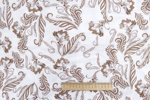 Муслин принт/цветы коричневые на белом 1393-PY/D#4/C#1