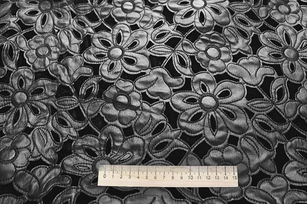 Велюр с вышивкой кожей/черный 4048-PY/D#2/C#1