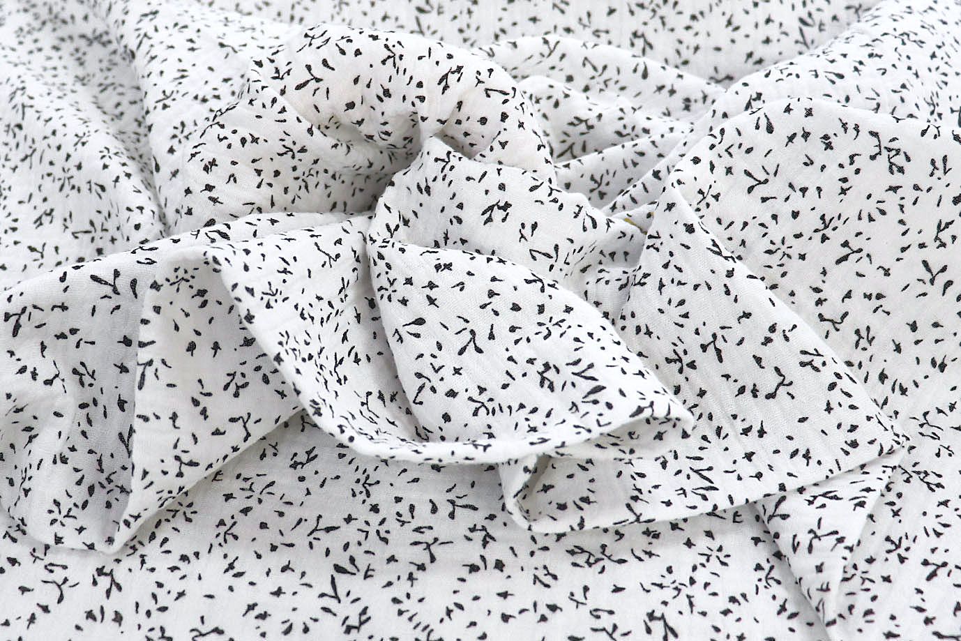 Муслин принт/черный на белом 1393-PY/D#17/C#1