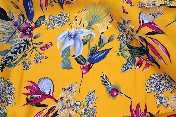 Штапель принт/цветы на ярко-желтом 582-PG/D#49750/C#6