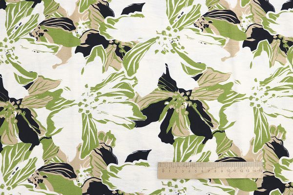 Лен БОХО принт/зелено-бежевый на белом 3857-PY/D#8/C#2