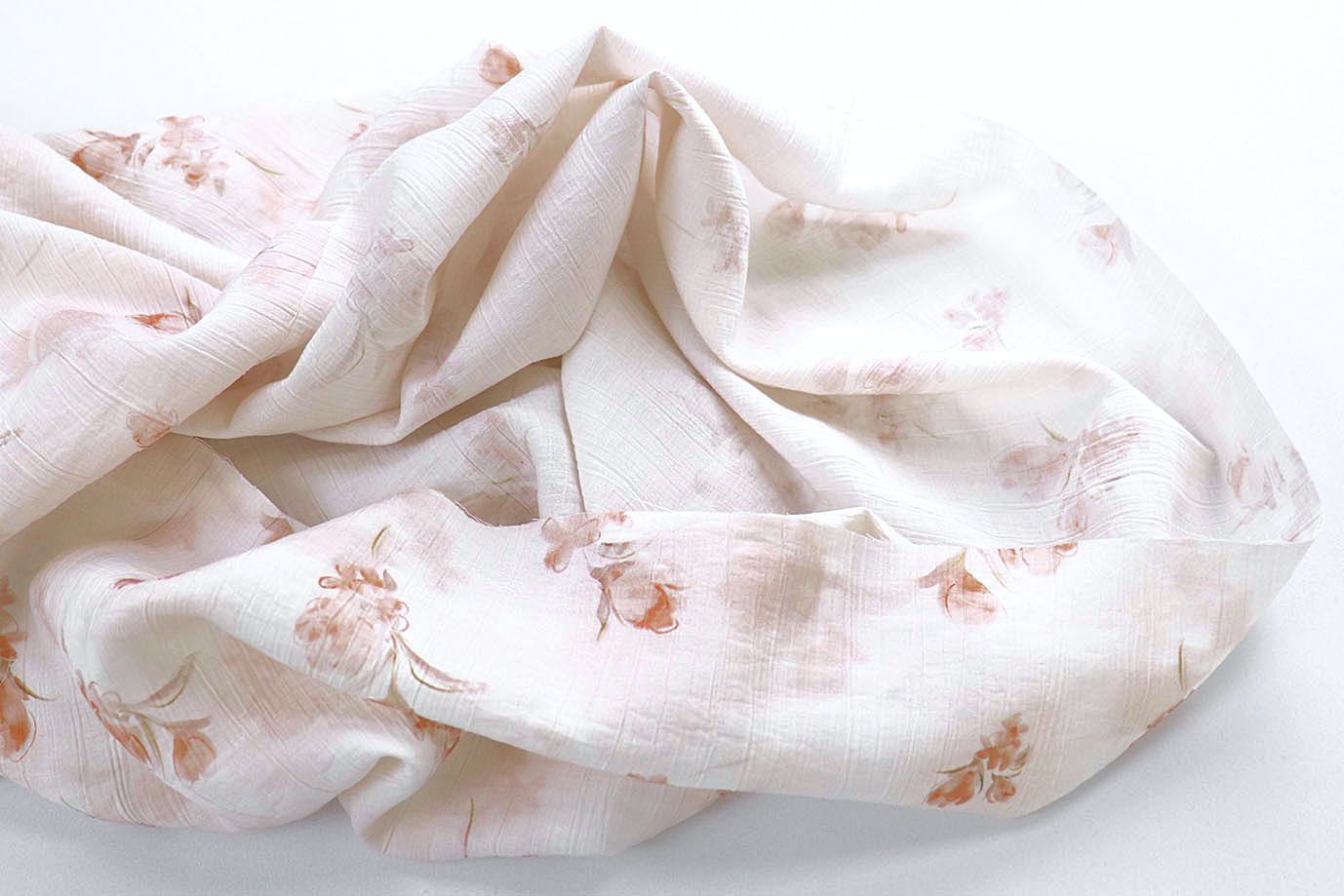 Лен "Медея" принт/цветы рыжие на белом 4098-PY/D#4/C#3