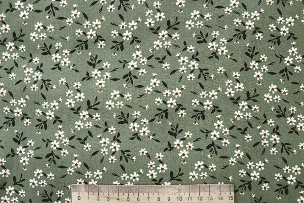 Штапель принт/цветы белые на хакки 4203-PY/D#61/C#3