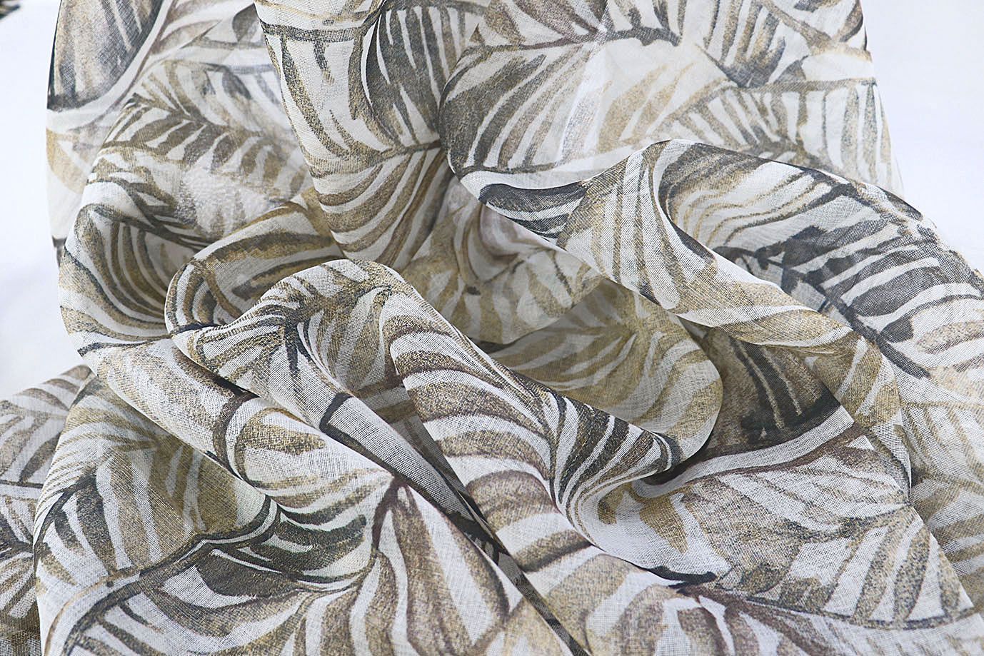 Тюль принт/листья серо-бежевые WBC23/C#3