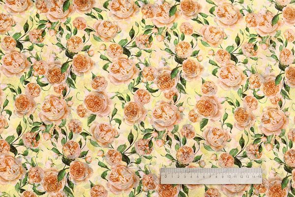 Шифон принт/розы оранжевые на желтом 4247-PY/D#1/C#1