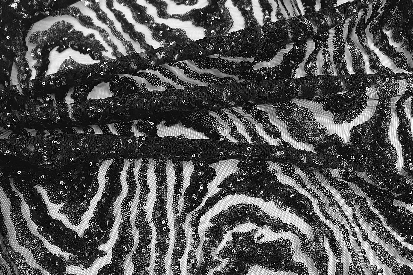 Сетка с вышивкой пайетками/черный 2374-PY/C#1