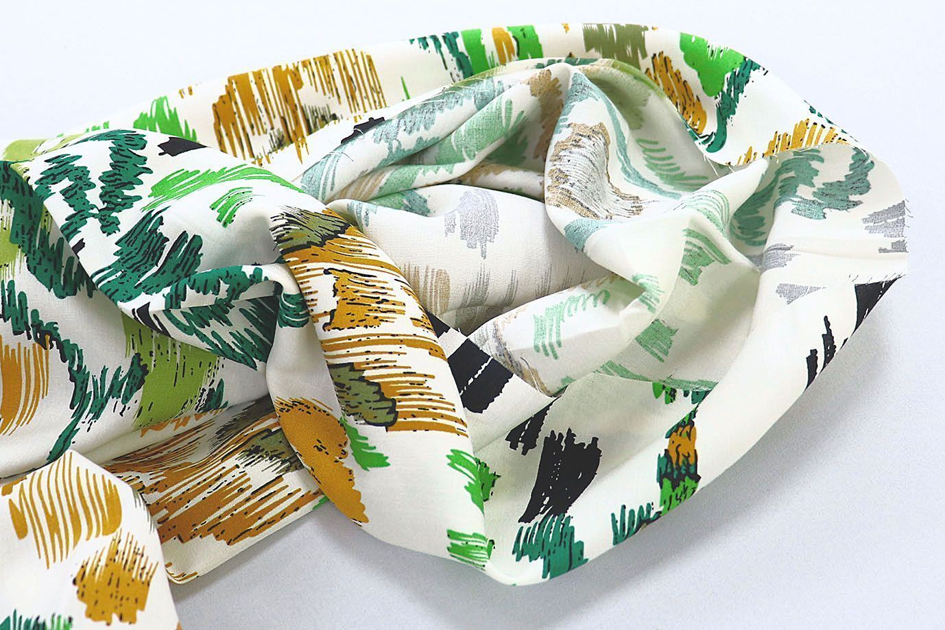 Штапель принт/зелено-оранжевый на белом 3858-PY/D#2/C#2