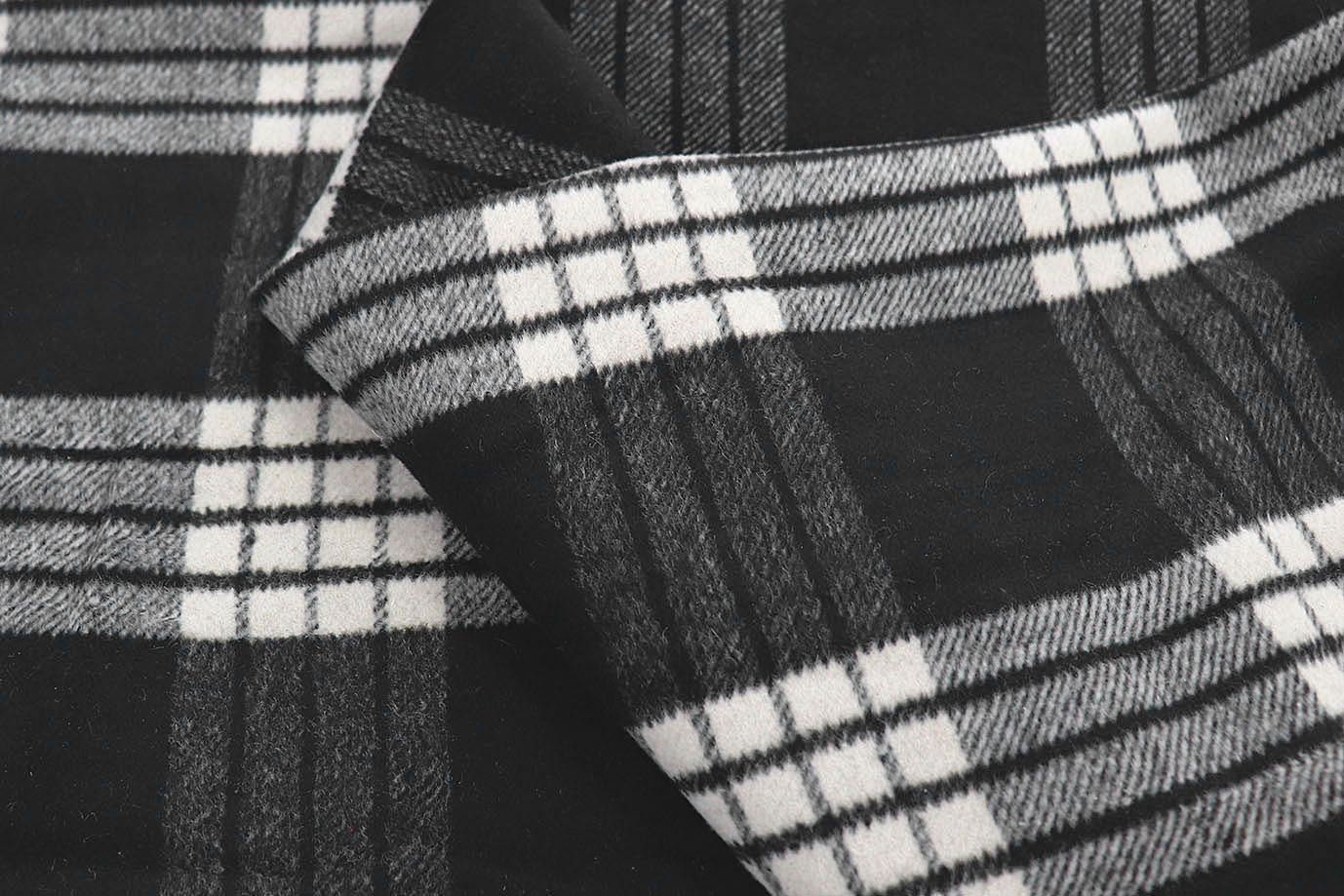 Пальтовая ткань "Микроворса" принт/клетка черно-белая на сером 1150-21527/C#10 (3082)