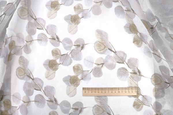 Тюль принт/листья серо-бежевые WBC23/C#10A