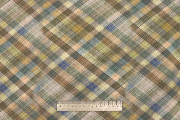 Штапель принт/клетка коричнево-синяя 4205-PY/D#12/C#1