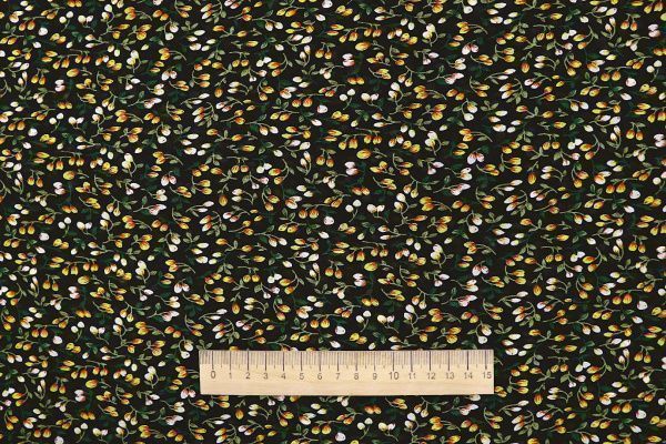 Шифон принт/цветы желто-белые на черном 3707-PY/D#11/C#3
