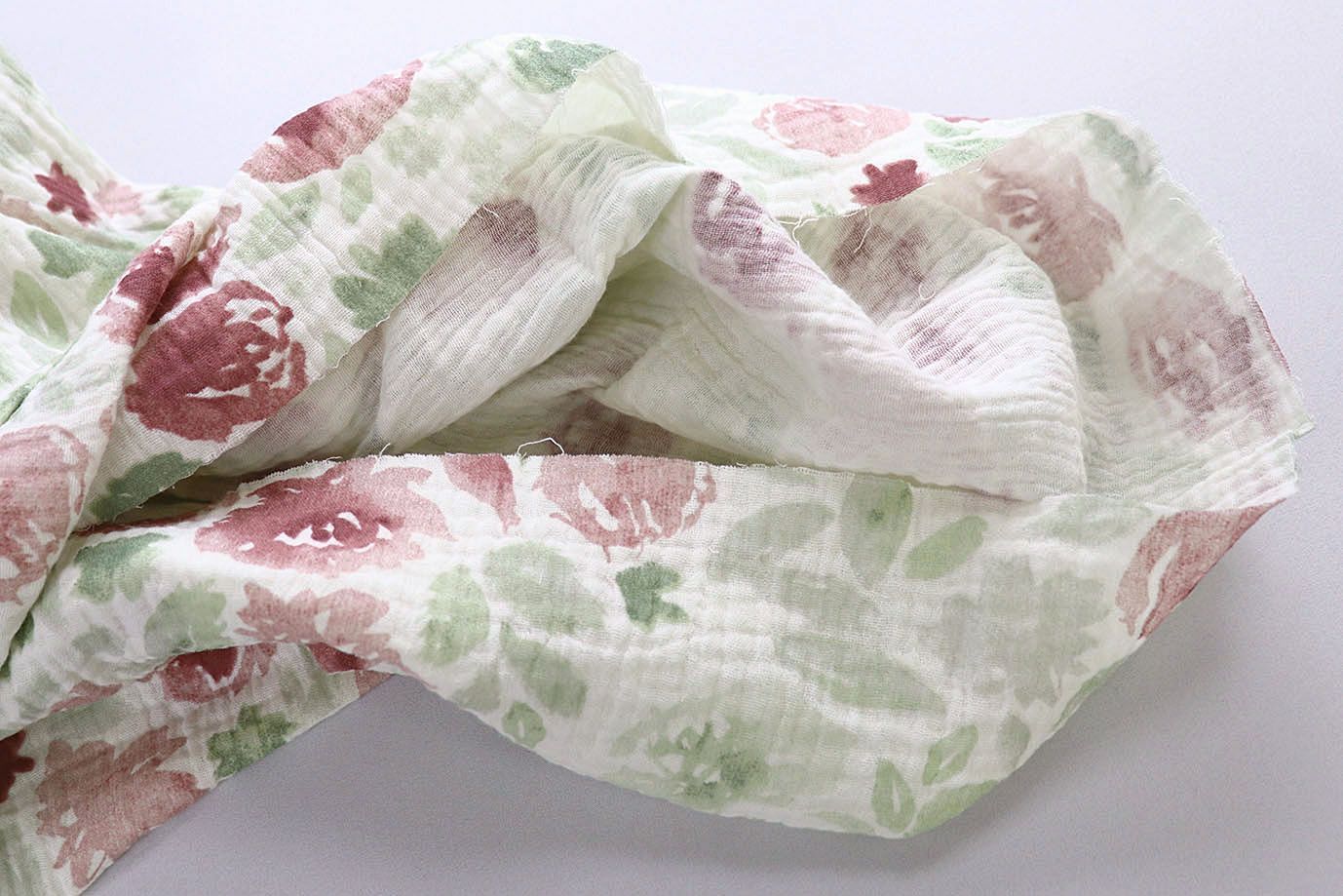 Муслин принт/цветы бордово-зеленые на молочном 4017-PY/D#13