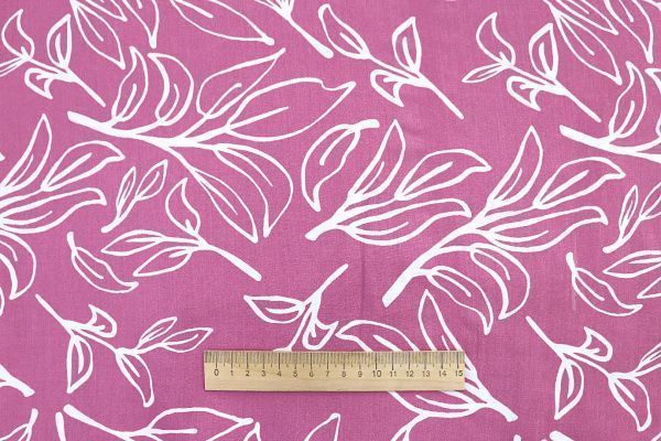 Штапель принт/цветы белые на розовом 1374-PY/D#51/C#1