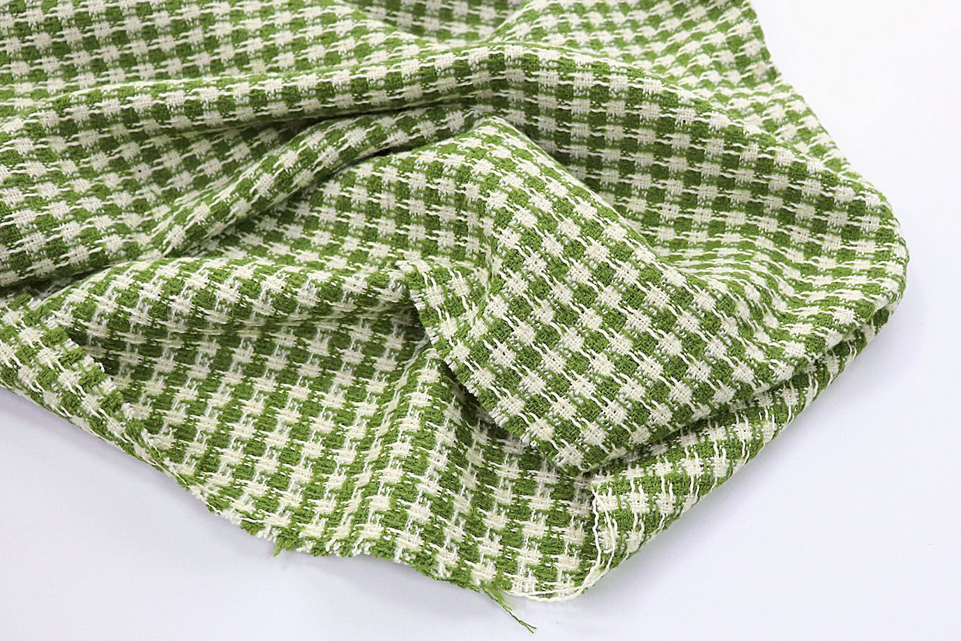 Твид "Шанель" принт/клетка бело-зеленая AP2303014041/D#1392-121/C#1