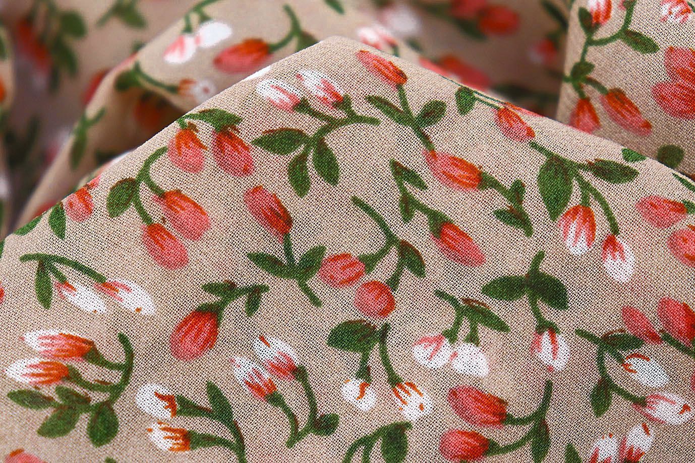 Шифон принт/цветы кораллово-белые на бежевом 3707-PY/D#11/C#4