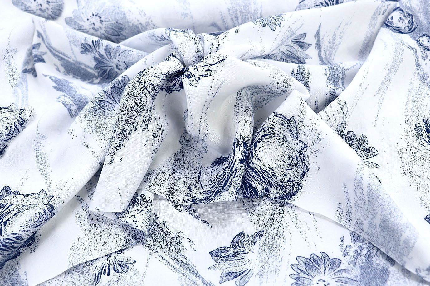 Штапель принт/цветы синие на белом 3861-PY/D#4/C#3