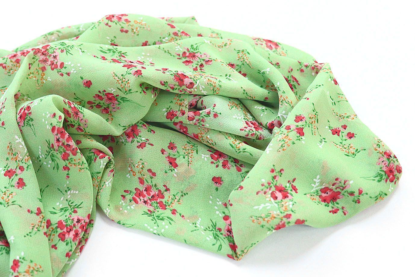 Шифон принт/цветы малиновые на светло-зеленом 3707-PY/D#10/C#2