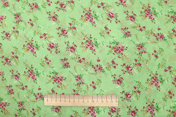 Шифон принт/цветы малиновые на светло-зеленом 3707-PY/D#10/C#2