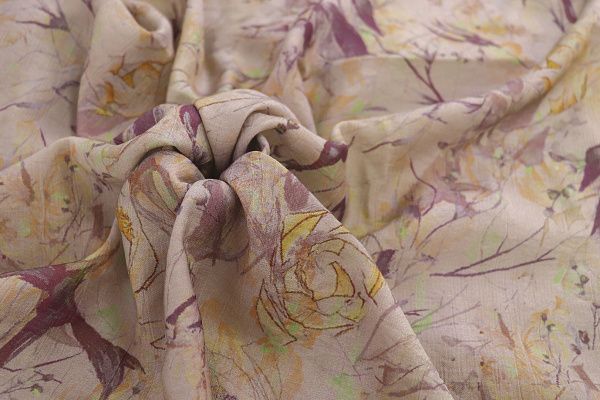 Лен "Медея" принт/цветы желто-фиолетовые на бежевом 3970-PY/D#5/C#1