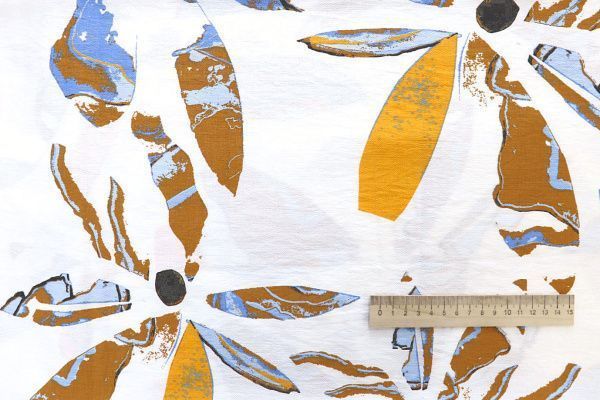 Лен БОХО принт/янтарный с рыжим на белом 4077-PY/D#4/C#1