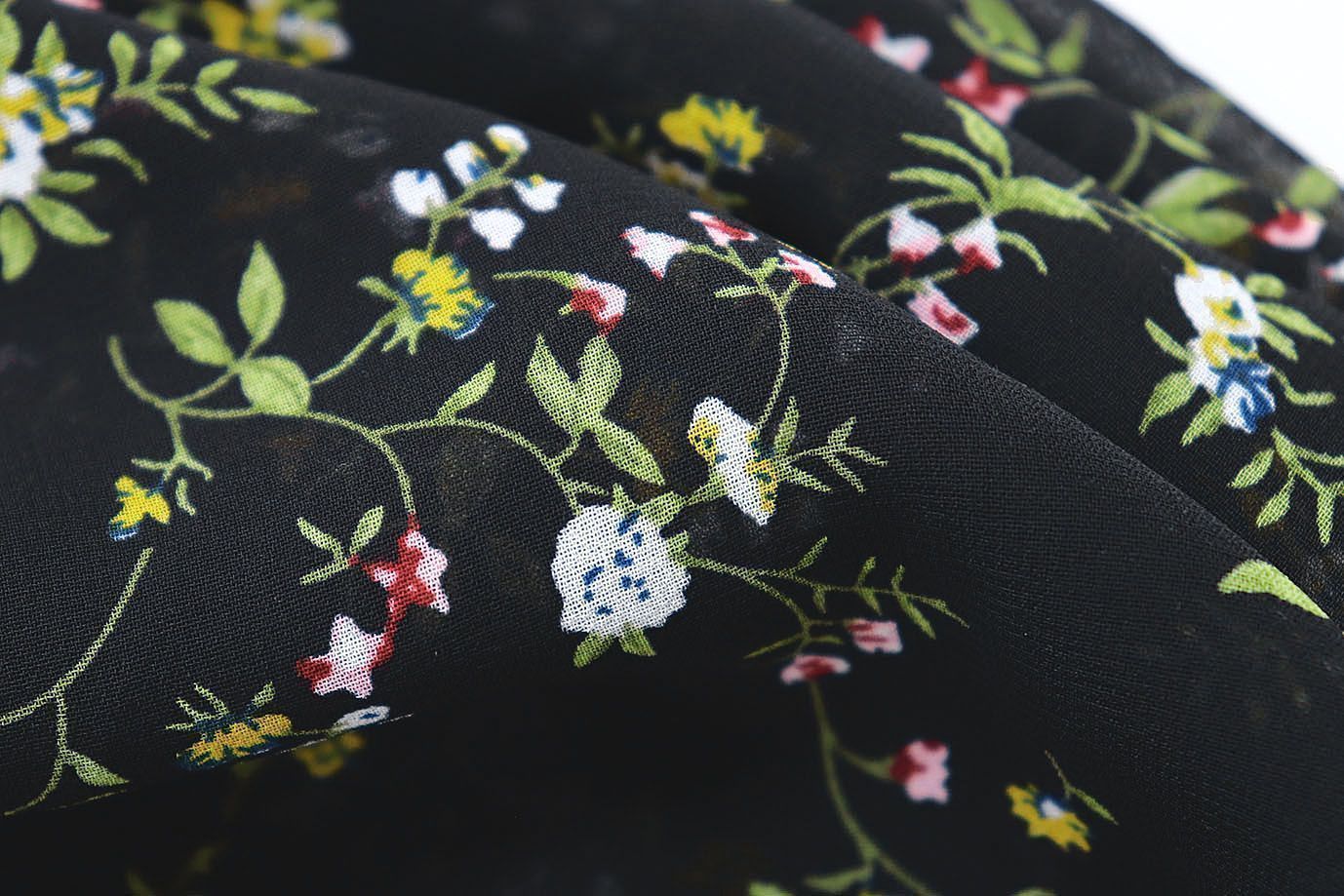 Шифон принт/цветы желто-зеленые на черном 3707-PY/D#59/C#4 (11592)