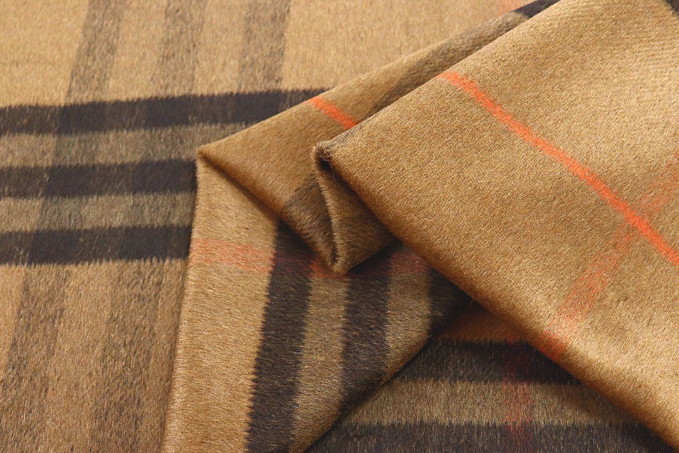 Пальтовая ткань "Микроворса" принт/клетка оранжево-коричневая на горчичном 778-90135/C#903