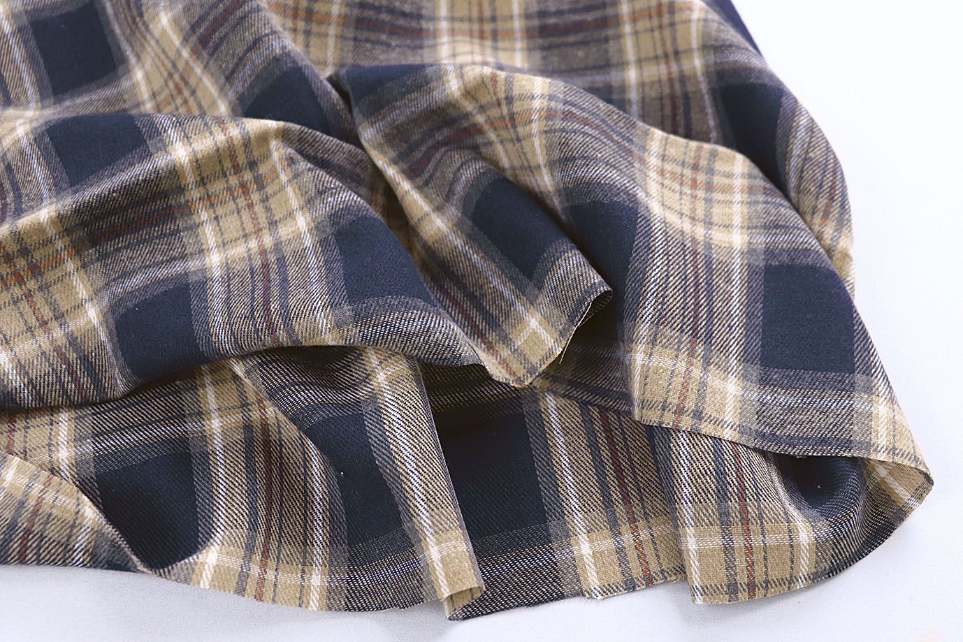 Рубашечная ткань принт/клетка бежевая на синем 1418-PY/D#4/C#2