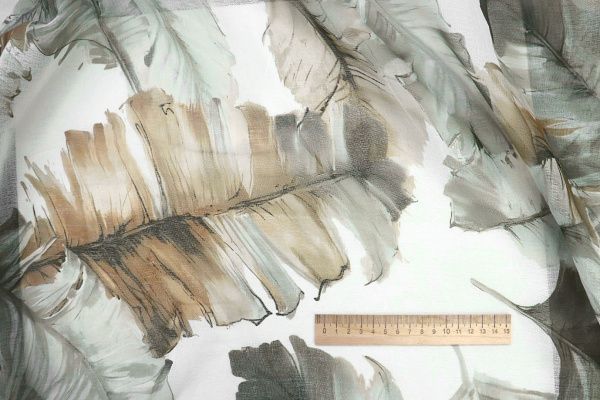 Тюль принт/листья серо-бежевый WBC23/C#15A