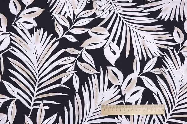 Лен N/R слаб принт/листья белые на черном 3826-PY/D#5/C#4