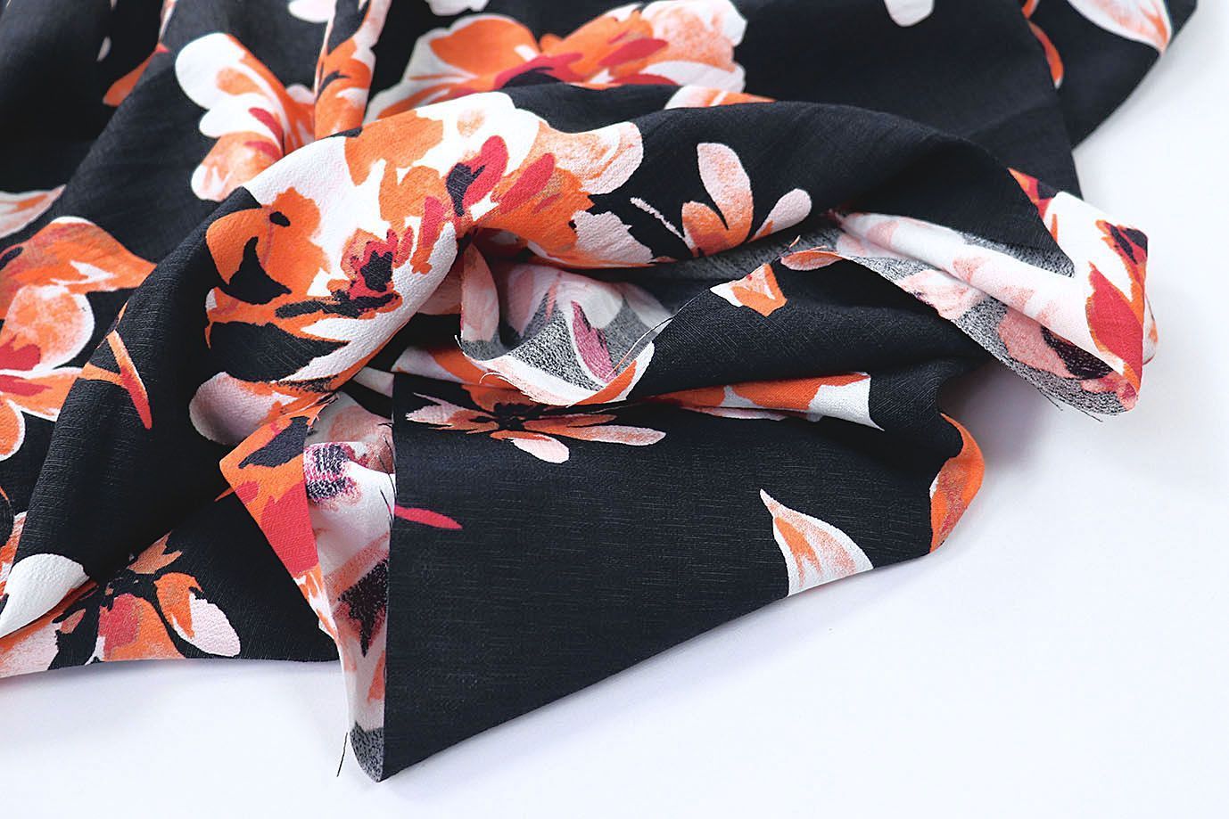 Лен БОХО принт/цветы оранжевые на темно-сером 3383-PY/D#9768-201/C#4