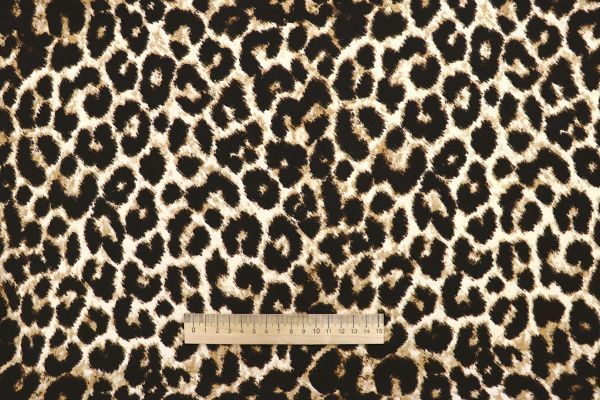 Костюмная ткань "Барби" стрейч принт/леопард черно-коричневый на молочном 3849-PY/D#1/C#1