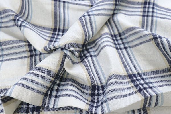 Рубашечная ткань принт/клетка синяя на молочном 1418-PY/D#5/C#1