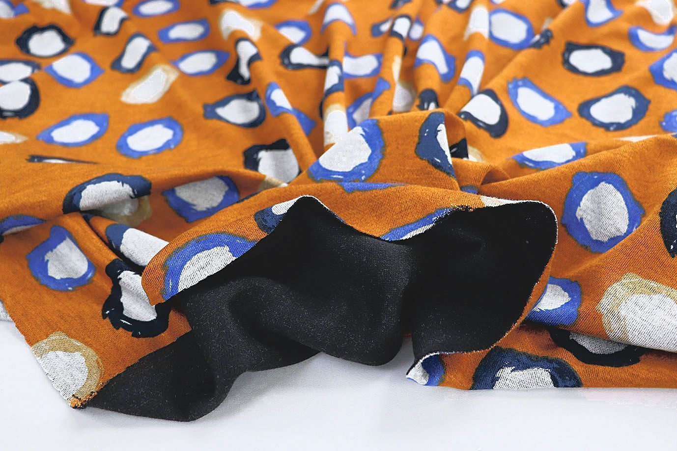 Трикотаж "Модал" принт/круги сине-бежевые на оранжевом 3561-PY/D#10/C#2