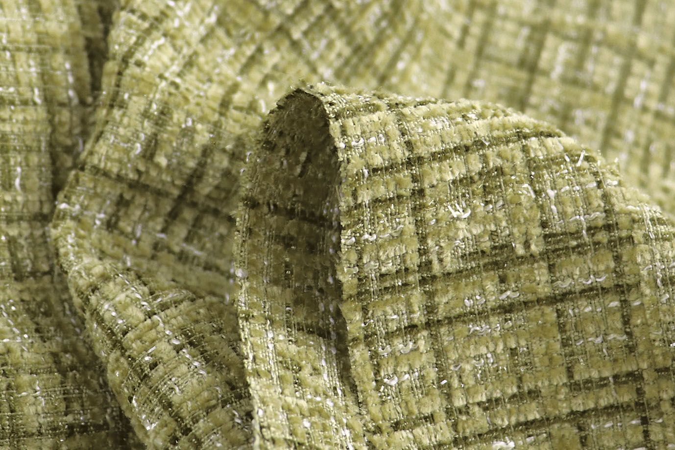 Пальтовая ткань "Шанель" принт/клетка оливковая 1361-6536/C#26 (50311)