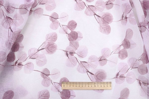 Тюль принт/листья сиреневые WBC23/C#10B
