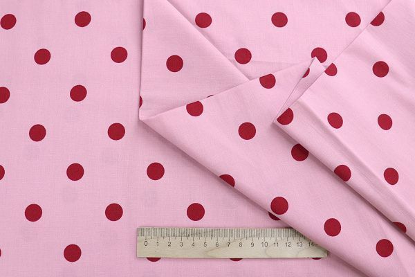 Хлопок "Поплин" стрейч принт/горох красный на розовом 4235-PY/D#1/C#3