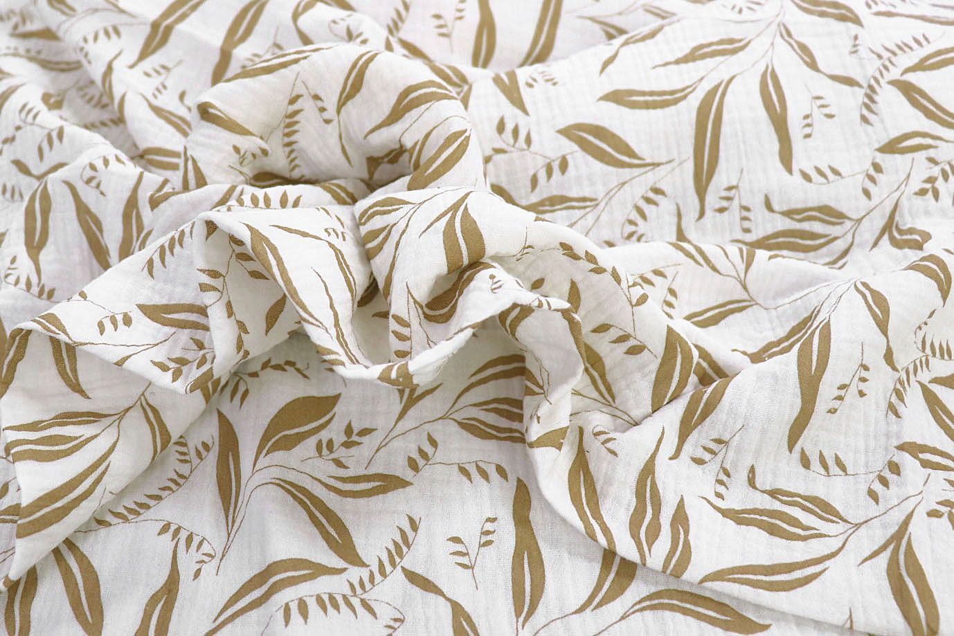 Муслин принт/листья коричневые на белом 1393-PY/D#24/C#2